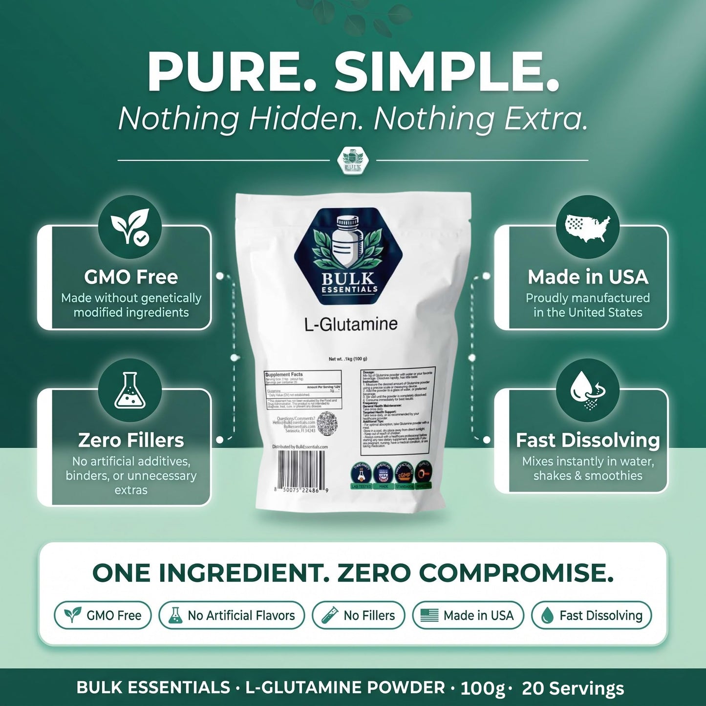 Bulk Essentials L-Glutamine Powder Supplement, 3.52 Ounce