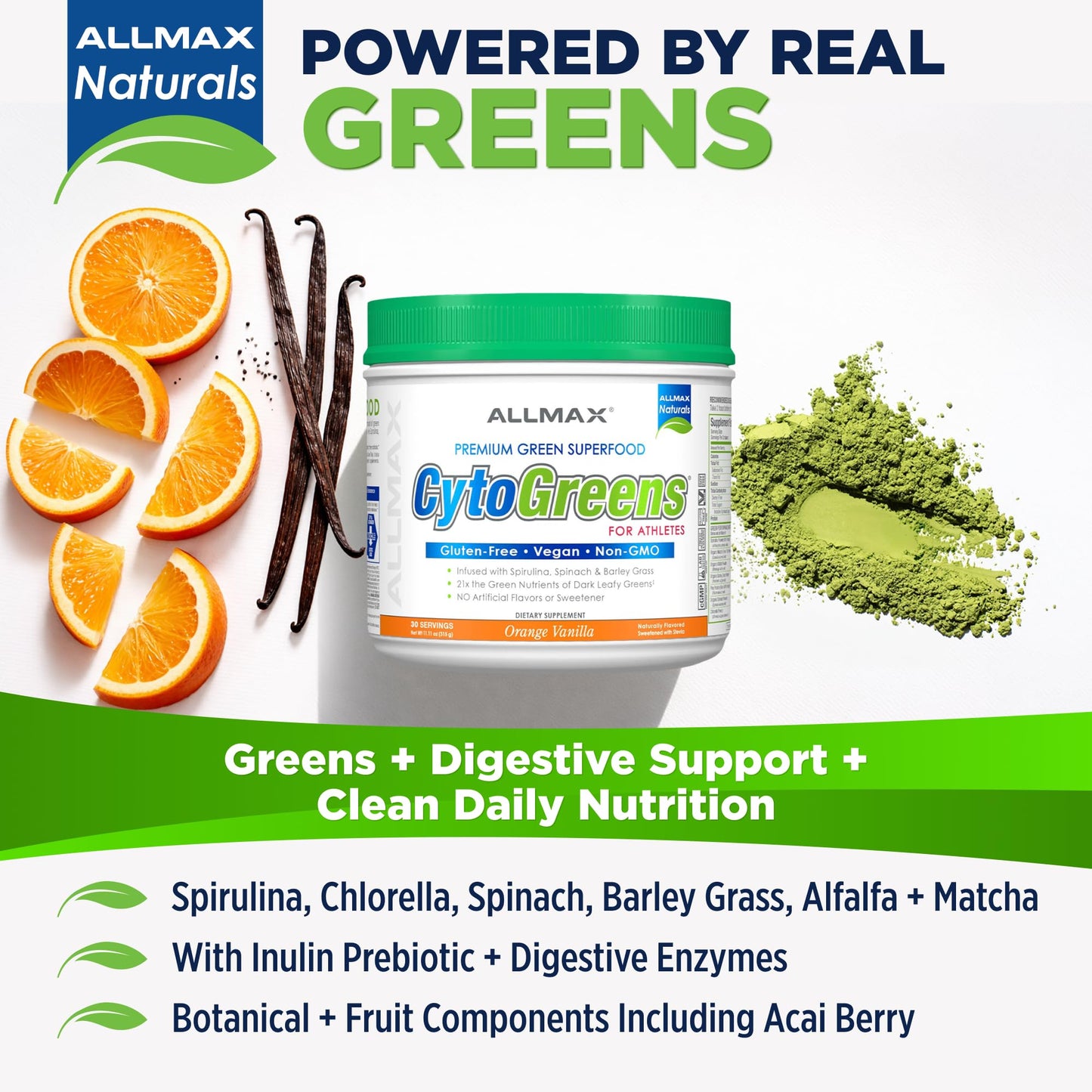 ALLMAX CytoGreens Super Greens Powder, Orange Vanilla, 11.11 oz