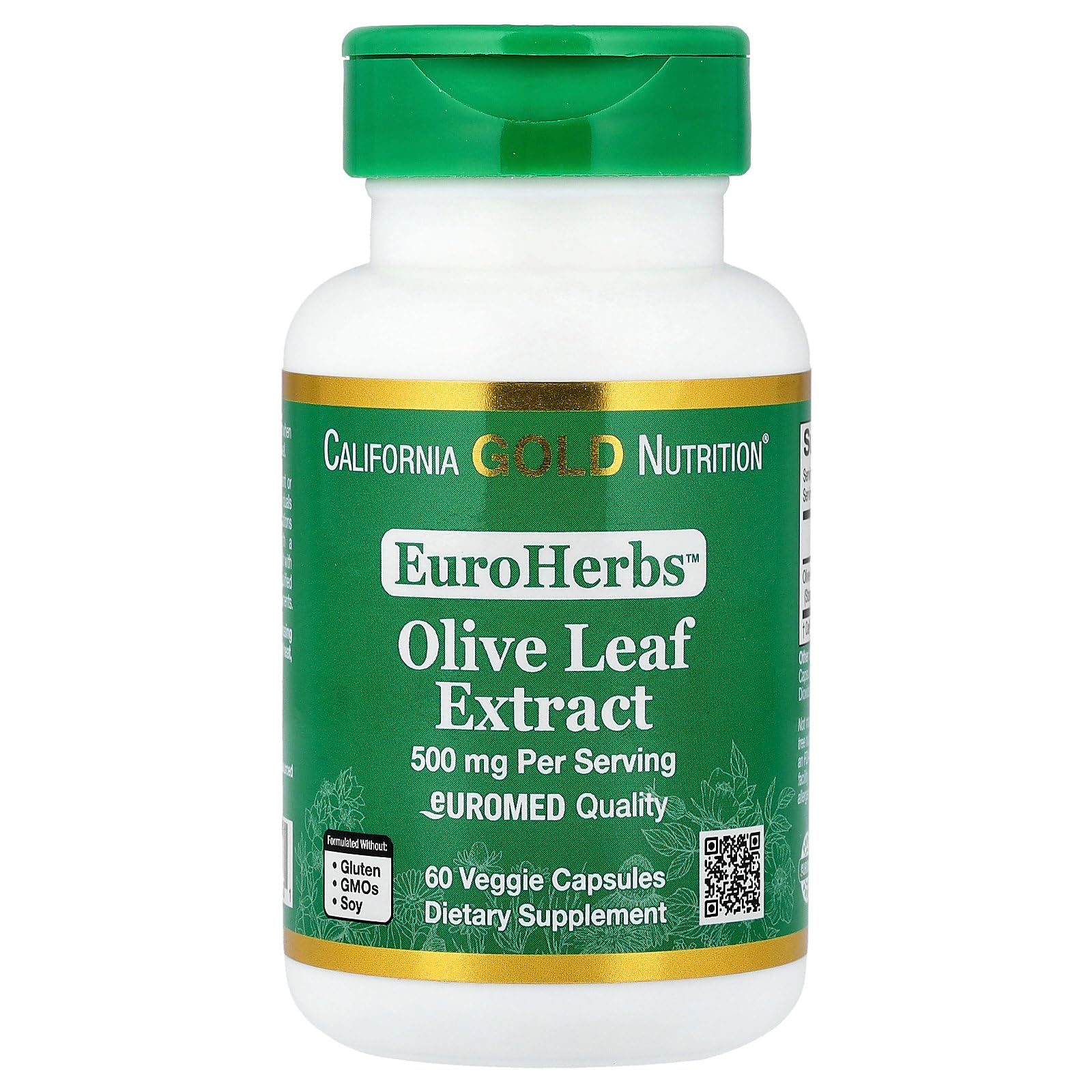 California Gold Nutrition Olive Leaf Extract 500 mg Capsules, 60 Count