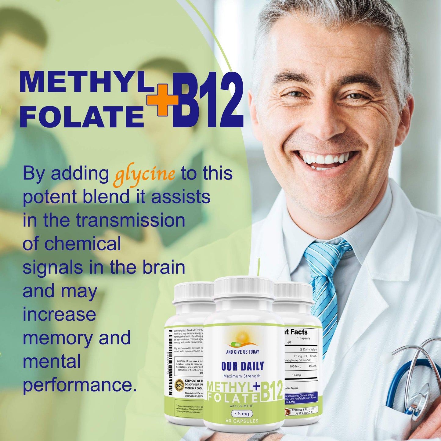 AND GIVE US TODAY OUR DAILY L-Methylfolate 7.5 mg B12 1000 mcg Capsules, 60 Count