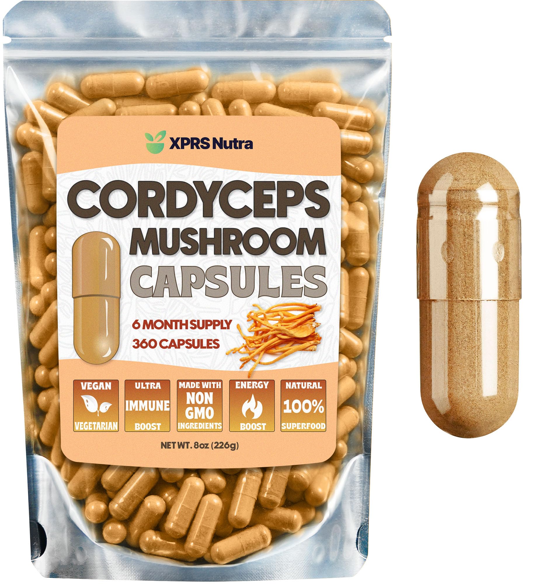XPRS Nutra Cordyceps Mushroom Powder Capsules 360 Count