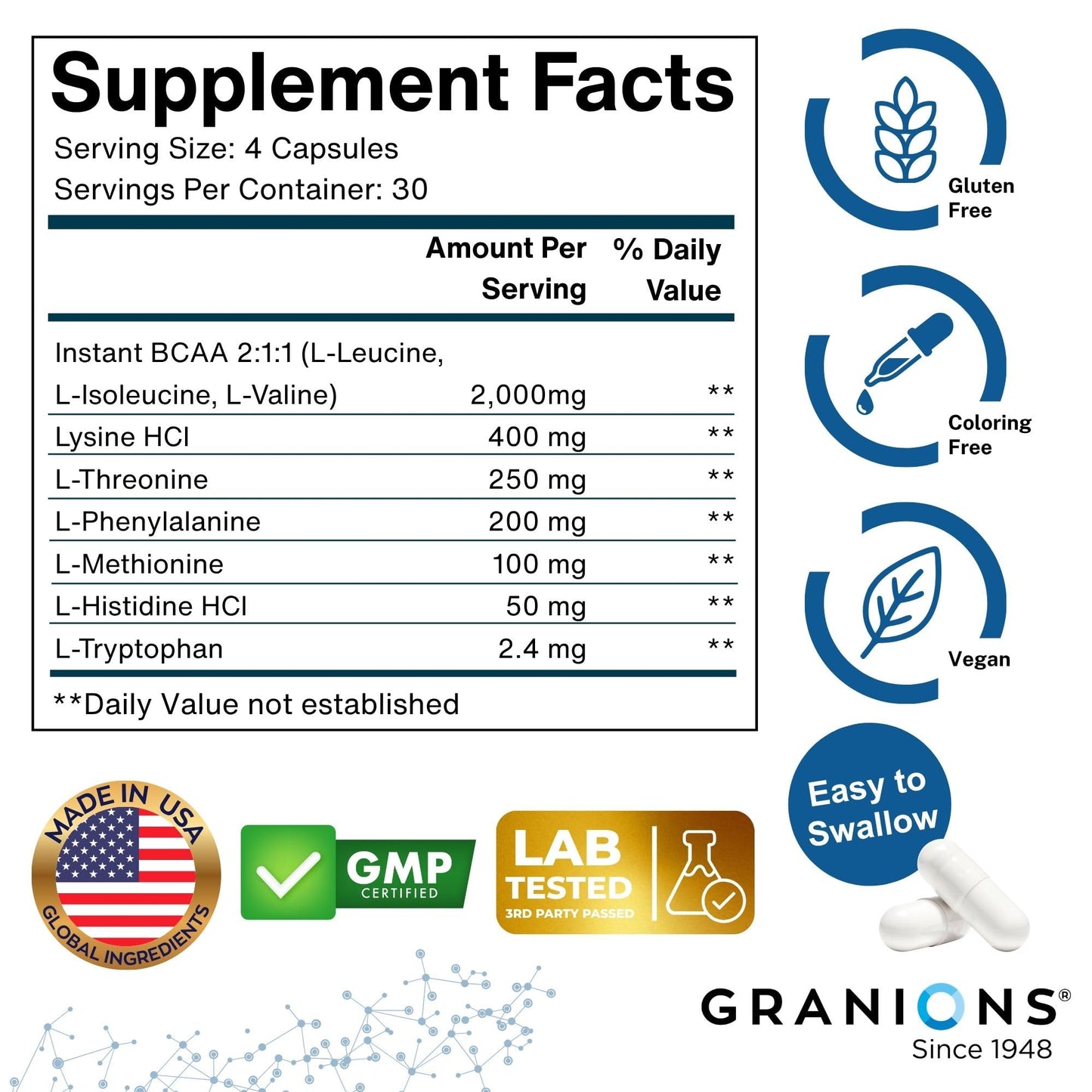 Granions Essential Amino Acids BCAA & EAA, 240 Capsules
