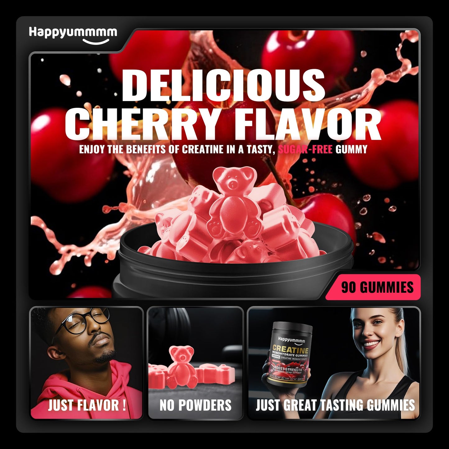 Happyummmm nutrition Creatine Monohydrate Gummies, 90 Gummies