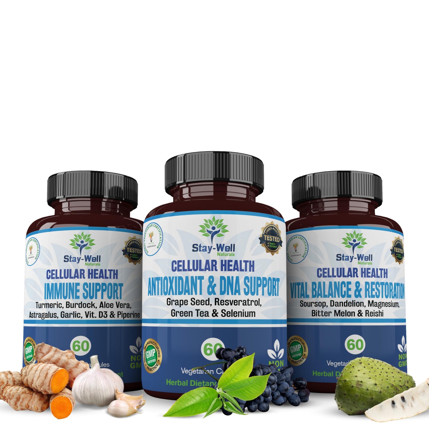 Stay-Well Naturals Soursop Capsules with Black Seed Oil, Sea Moss, Moringa, Turmeric, Resveratrol and Green Tea – Cellular Health, Immune, Antioxidant Support Formula – 180 Capsules