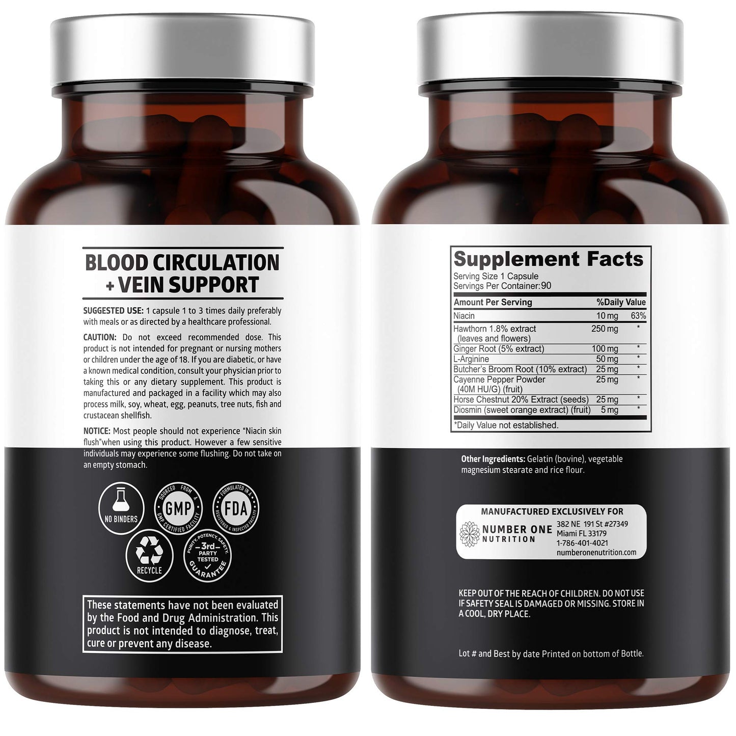 Number One Nutrition Premium Blood Circulation Supplement for Women and Men Capsule, 90 Count