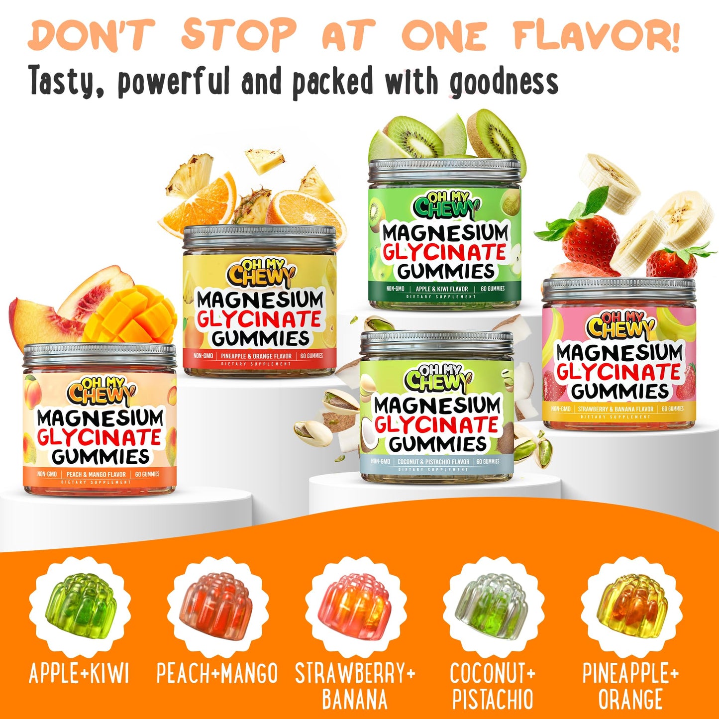 OH MY CHEWY Center-Filled Magnesium Glycinate Gummies 400 mg, 120 Count