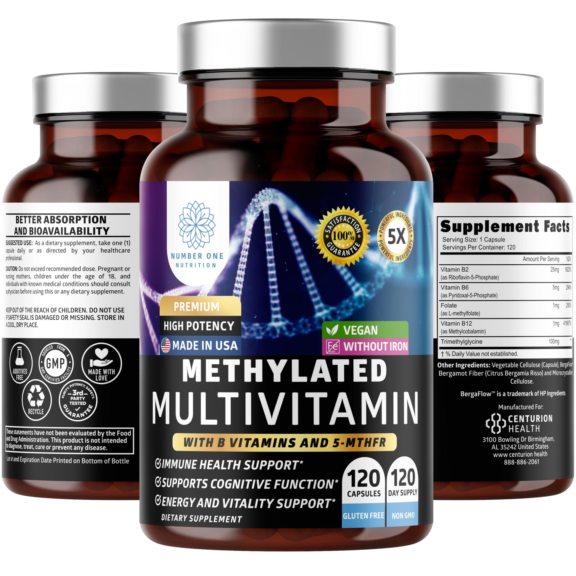 Number One Nutrition Methylated Multivitamin for Women & Men Capsules, 120 Count