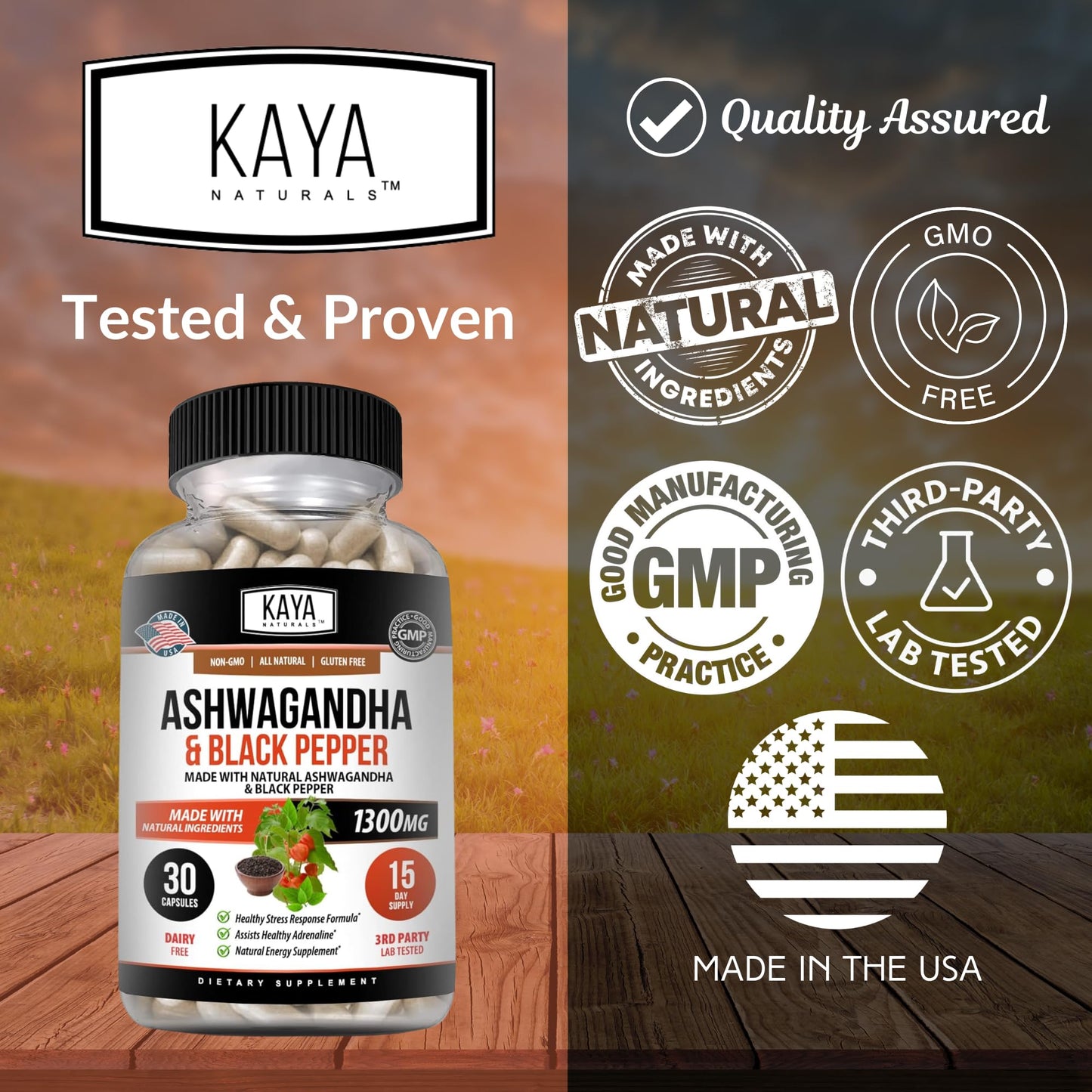 Kaya Naturals Ashwagandha Root with Black Pepper Capsules, 30 Count