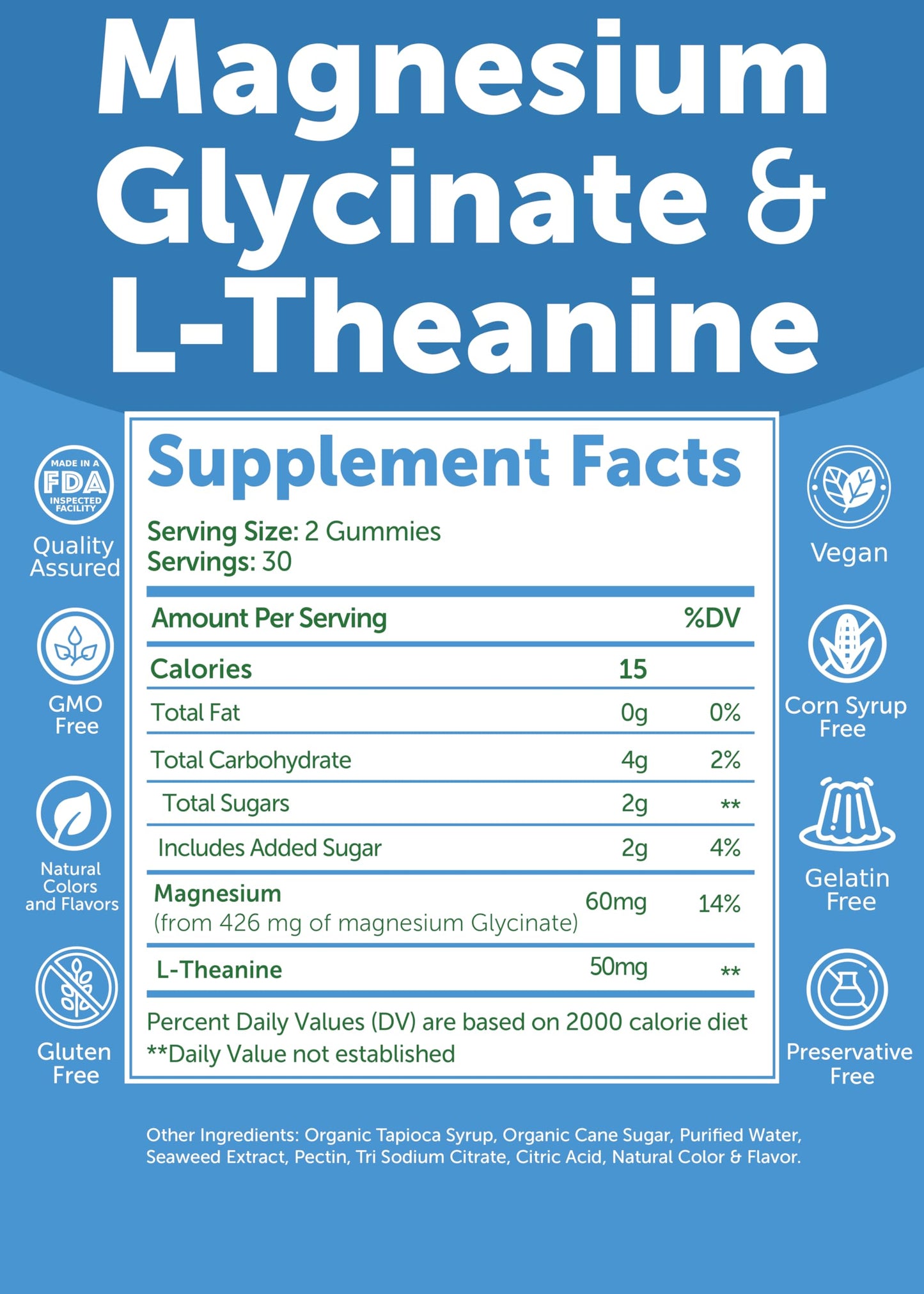Lunakai Magnesium Glycinate Gummies 426mg with L-Theanine, 60 Count