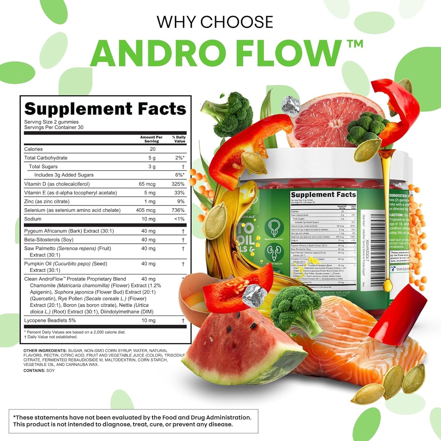 Clean Nutraceuticals AndroFlow Saw Palmetto and Pumpkin Seed Oil Prostate Health Supplements for Men 60 Gummies