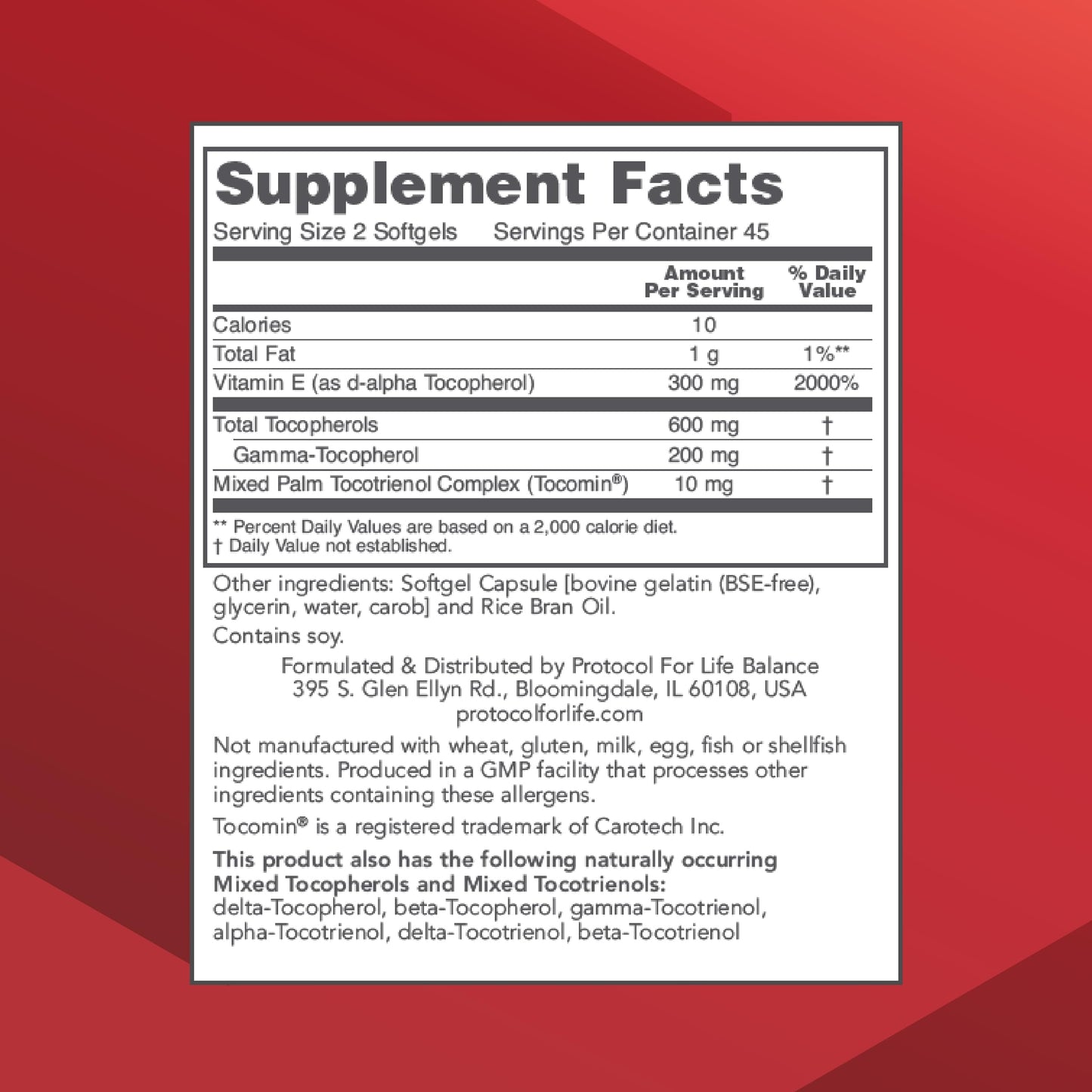 PROTOCOL FOR LIFE BALANCE Gamma E Toco Complex Softgels 90 Count