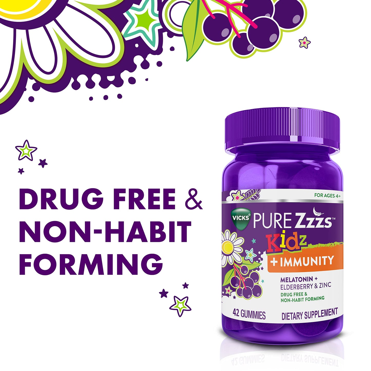 ZzzQuil Kidz Melatonin Gummies, 1 mg, Berry Flavor, Immunity Support, 60 Gummies
