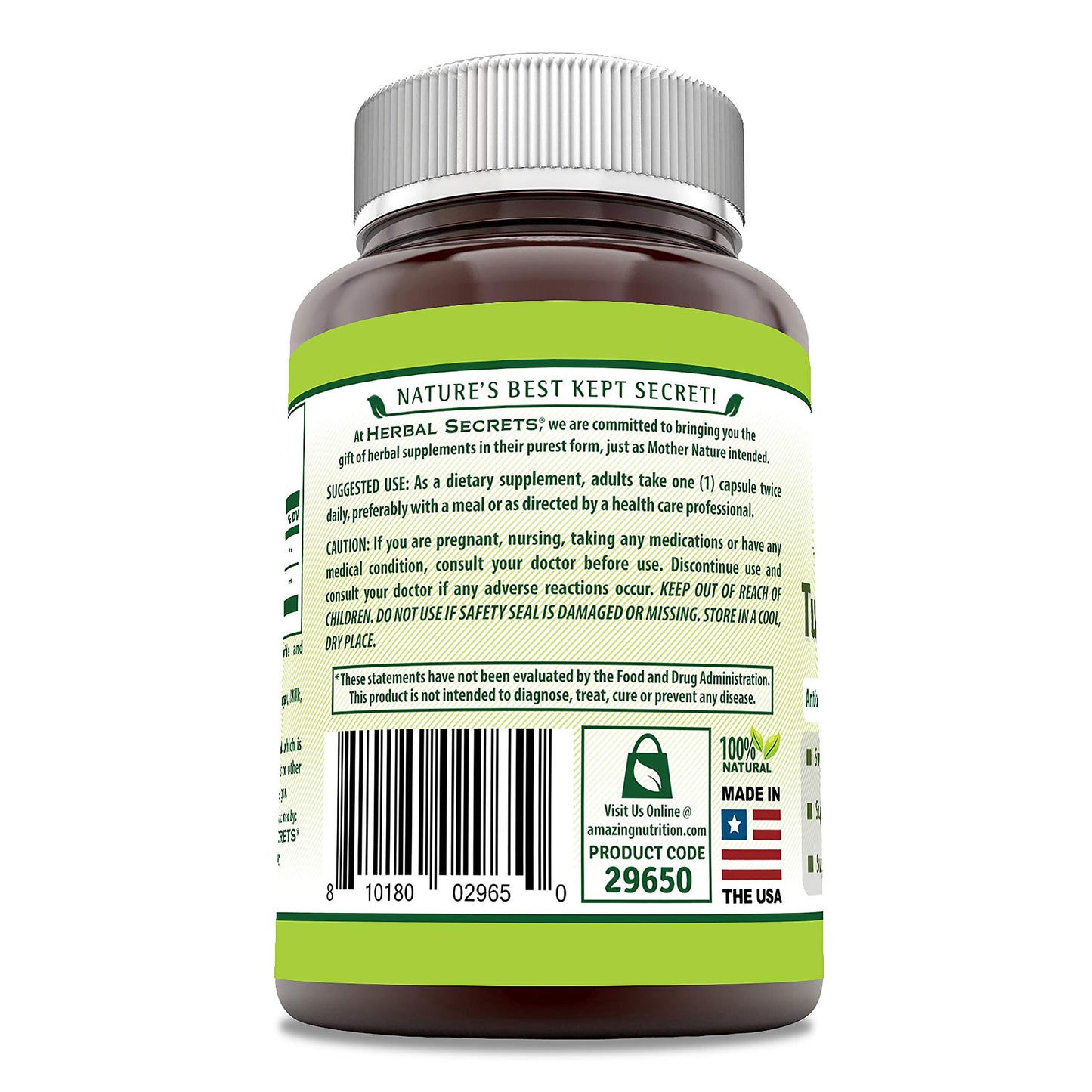 Herbal Secrets Turmeric & Ginger 500 mg Veggie Supplement 180 Capsules