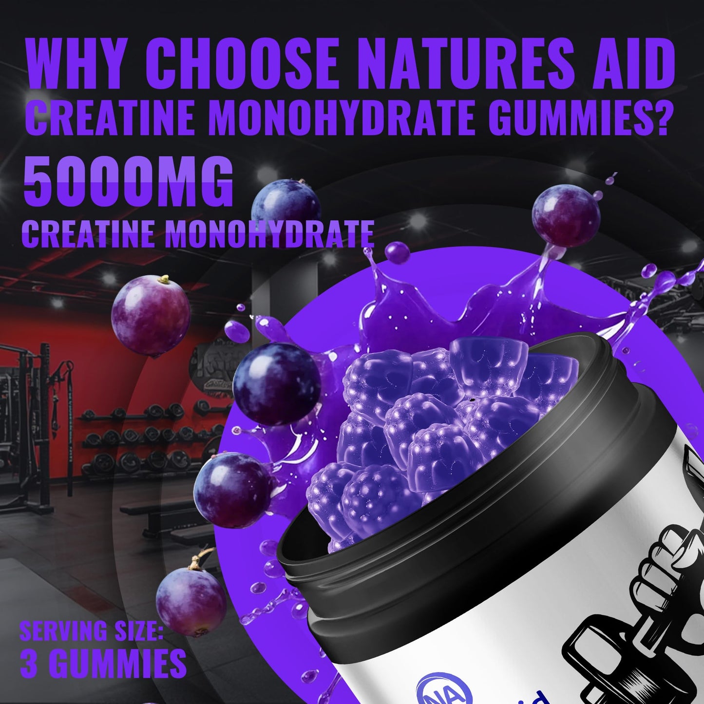 Natures Aid Creatine Monohydrate Gummies 135 Count