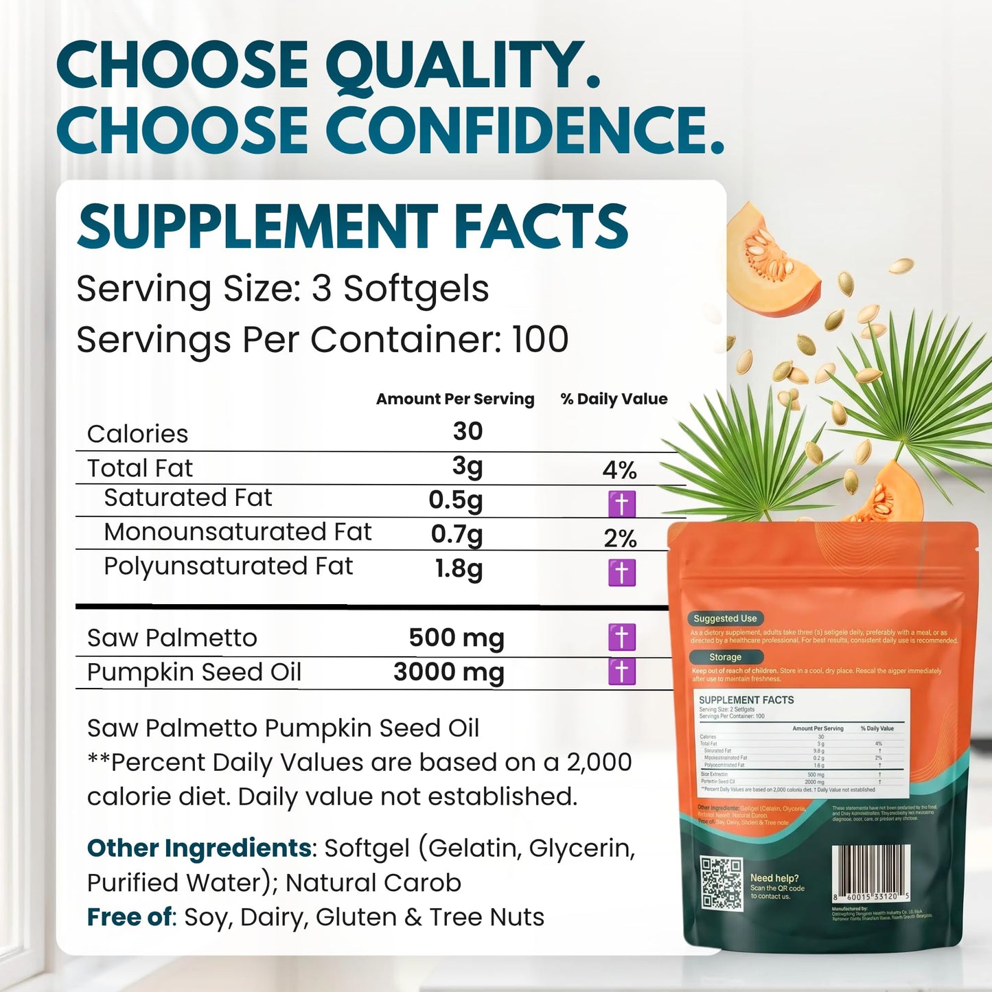 ECOSERENE Pumpkin Seed Oil with Saw Palmetto Softgels 300 Count