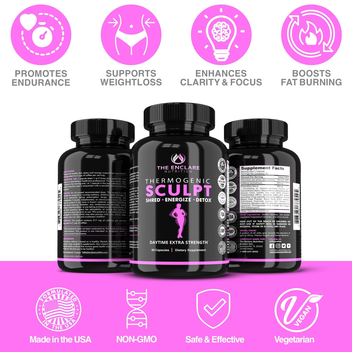 THE ENCLARE NUTRITION Thermogenic Fat Burner and Appetite Suppressant, Weight Loss Supplement, 60 Capsules