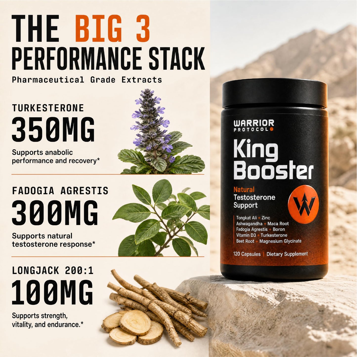 WARRIOR PROTOCOL King Booster Natural Testosterone Booster for Men Capsules 120 Count