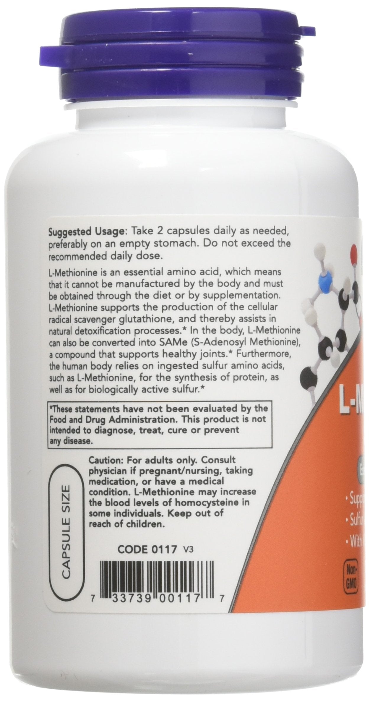 NOW Foods L-Methionine 500 mg Capsules, 100 Count