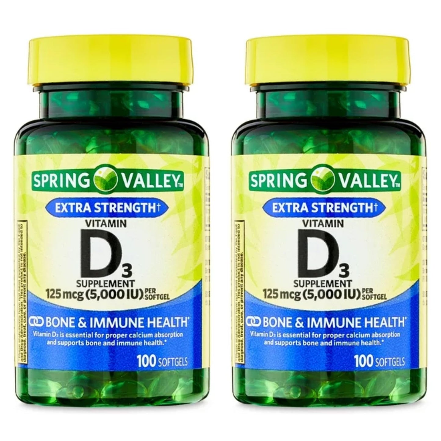 Generic Spring Valley Vitamin D3 Softgels, 5000 IU, 100 Count