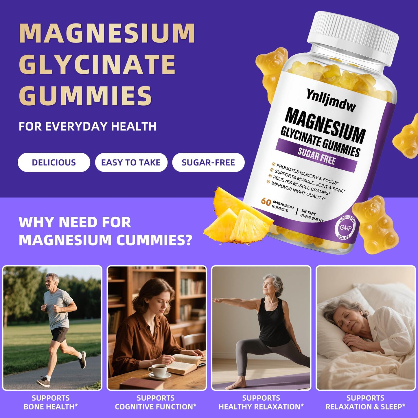 Ynlljmdw Magnesium Glycinate Gummies 60 Count
