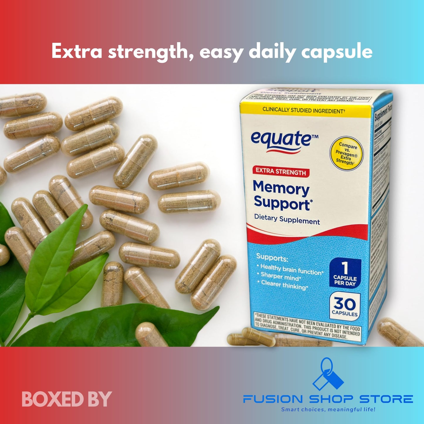 Fusion Shop Store Memory Extra Strength Softgels with Bacopa, Ginkgo, Turmeric, and Vitamin D, 30 Count