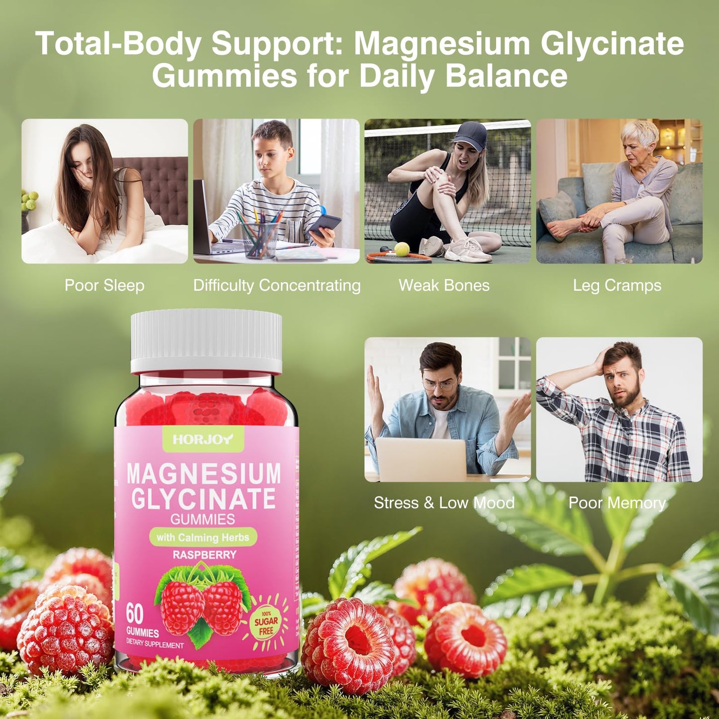 Horjoy Magnesium Glycinate Gummies 600mg, 60 Count