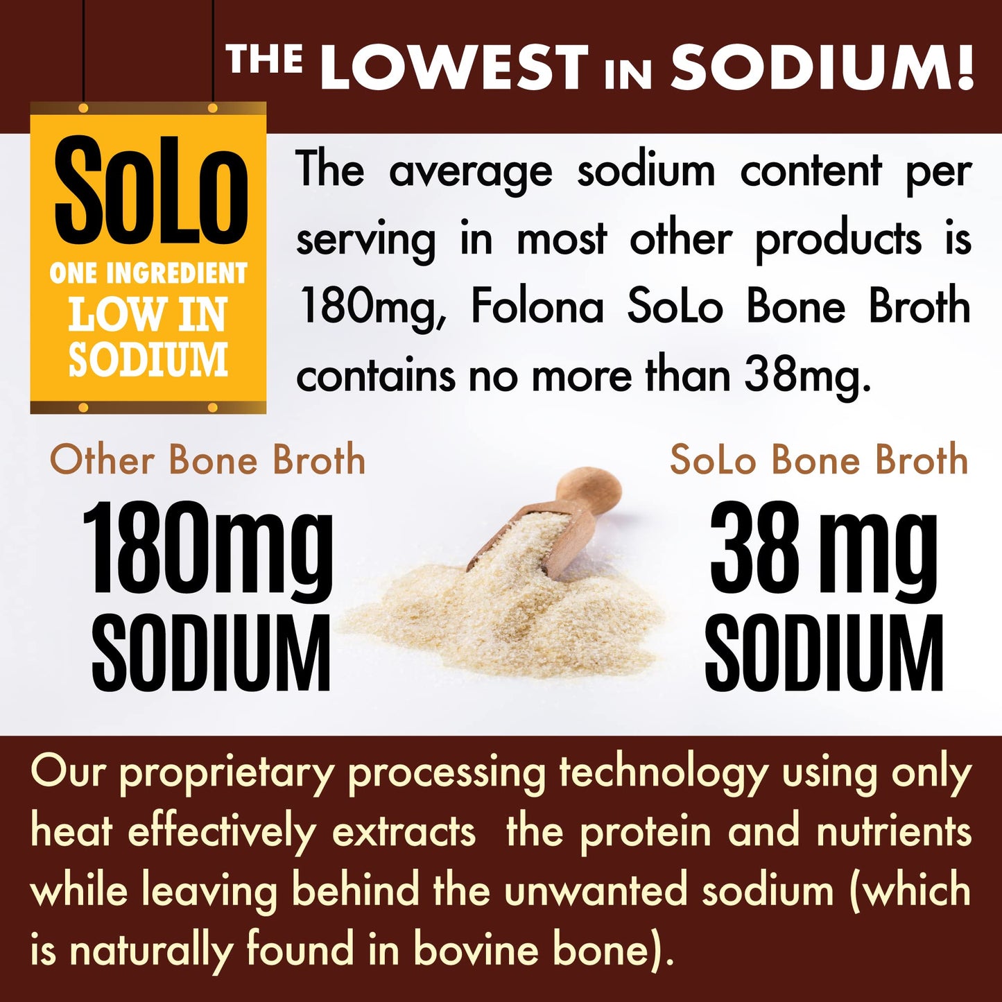 FOLONA Solo Bone Broth Protein Collagen Powder Low Sodium 16 g Hydrolyzed Collagen Type I & III