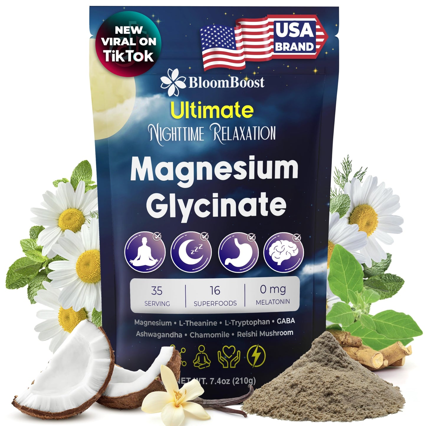 BloomBoost Magnesium Glycinate Powder, 7.4 oz