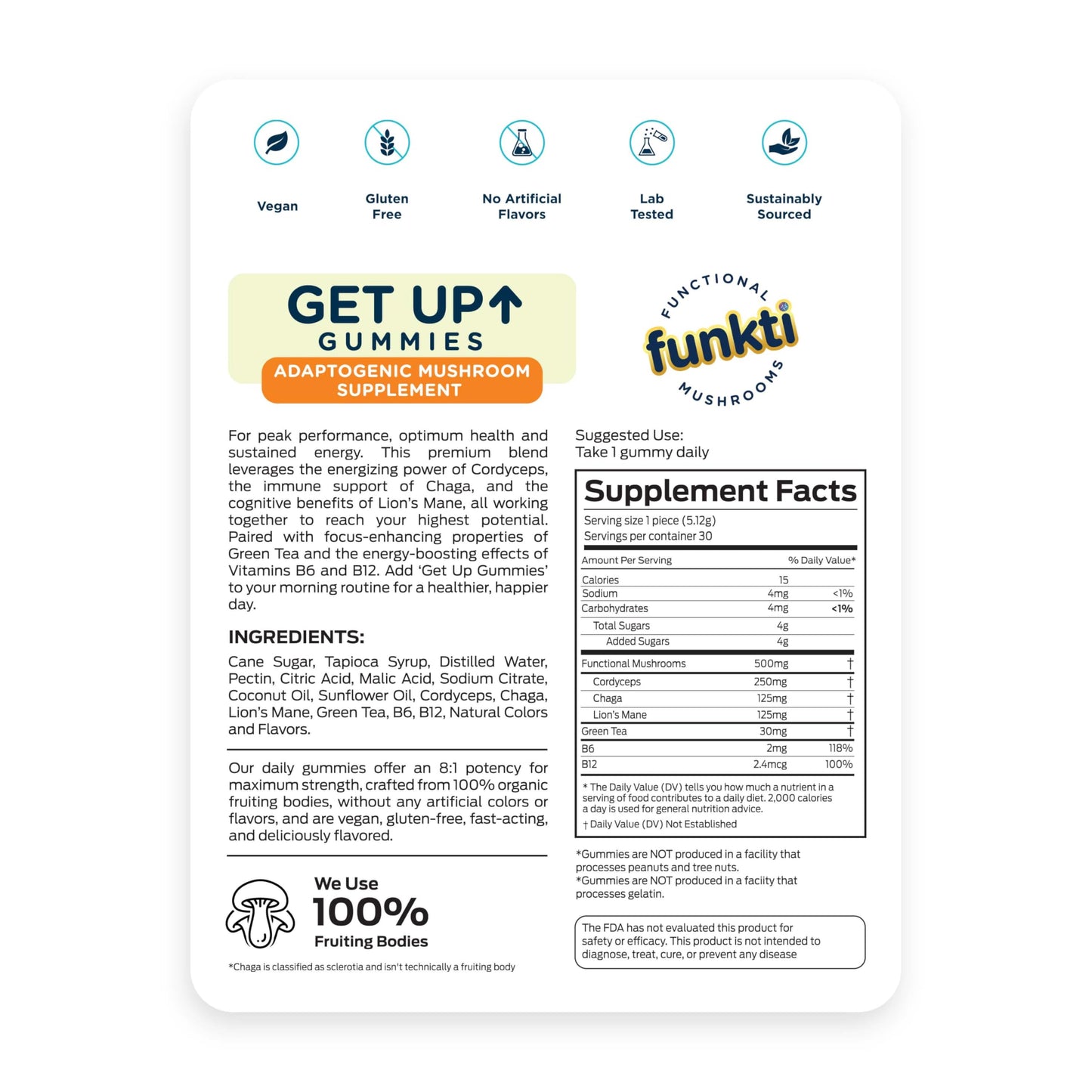 Funkti Focus Mushroom Gummies, 30 Gummies