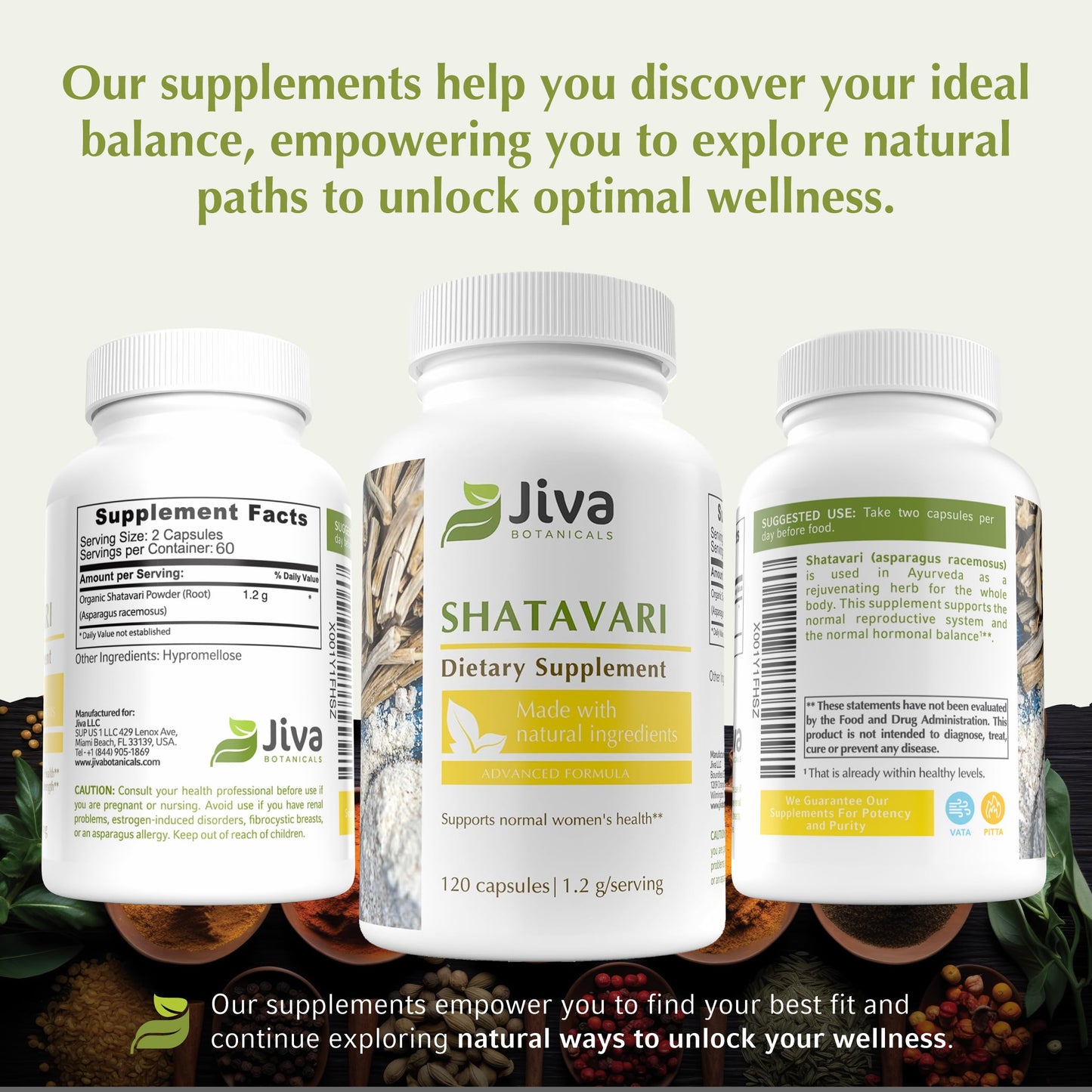Jiva Botanicals Shatavari 1200mg Capsules, 120 Count