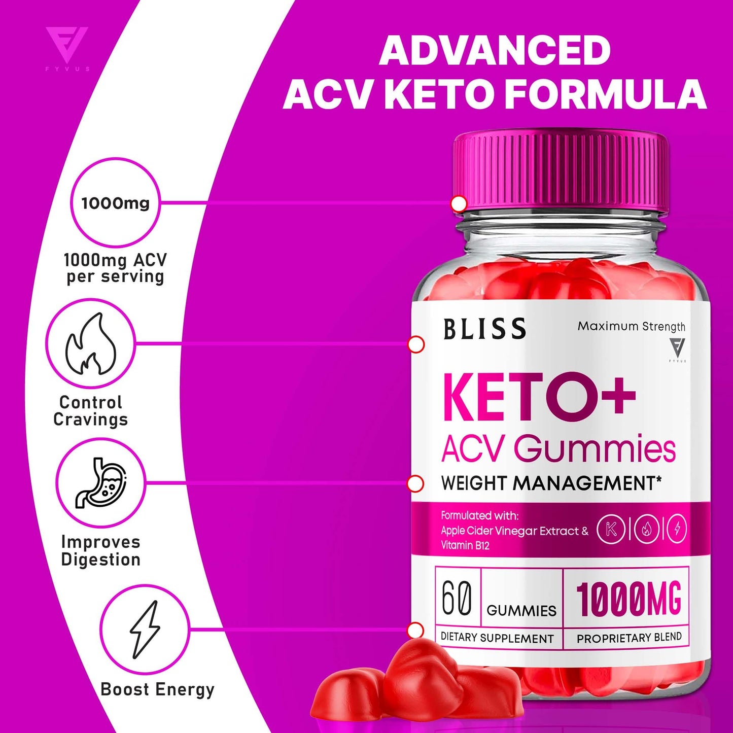 Fyvus Bliss Keto ACV Gummies, 120 Gummies