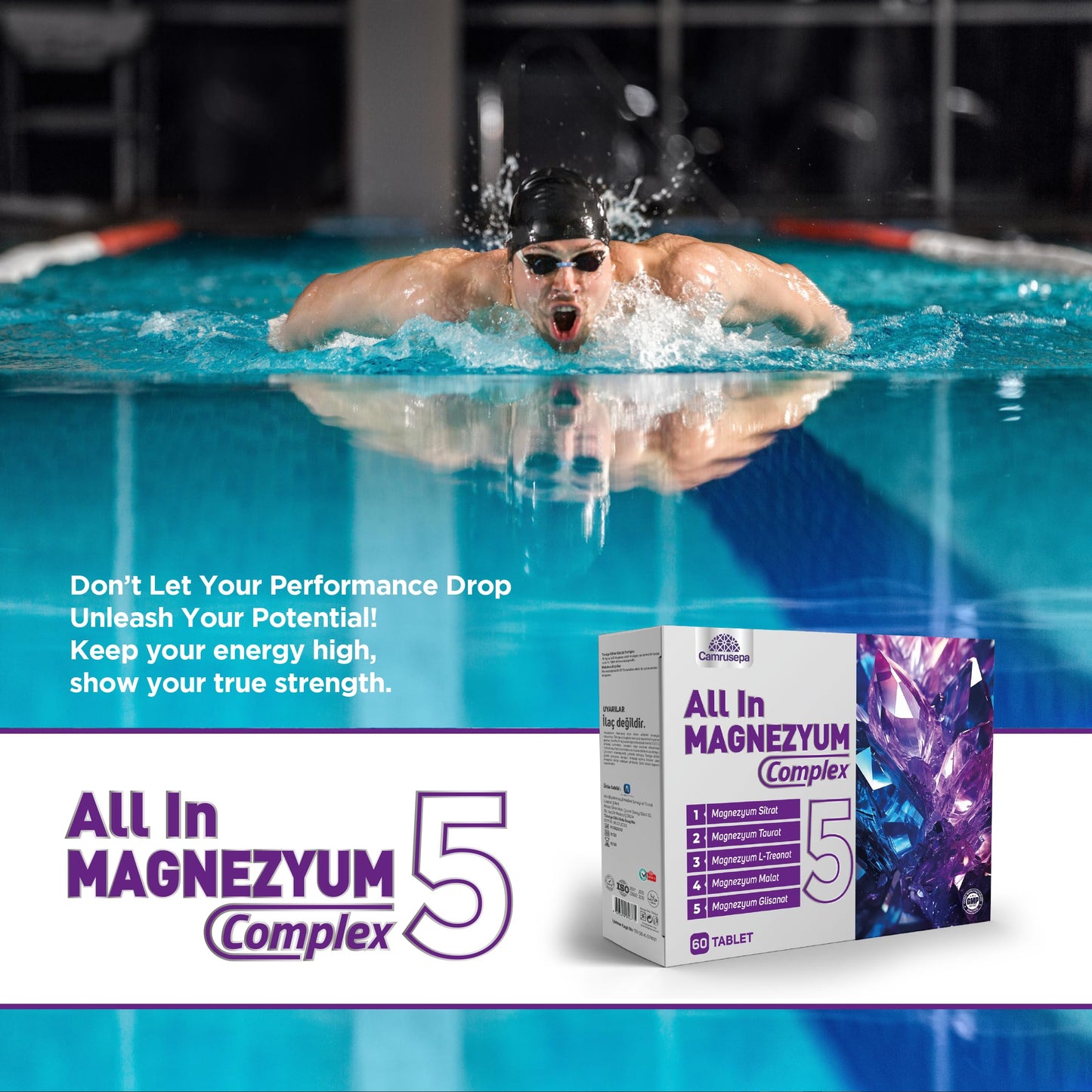 Camrusepa All in Magnesium Complex 5 – Five Forms of Magnesium (L-Threonate, Taurate, Citrate, Glycinate, Malate) – Supports Muscle Function, Nerve Support & Energy Production, 60 Tablets