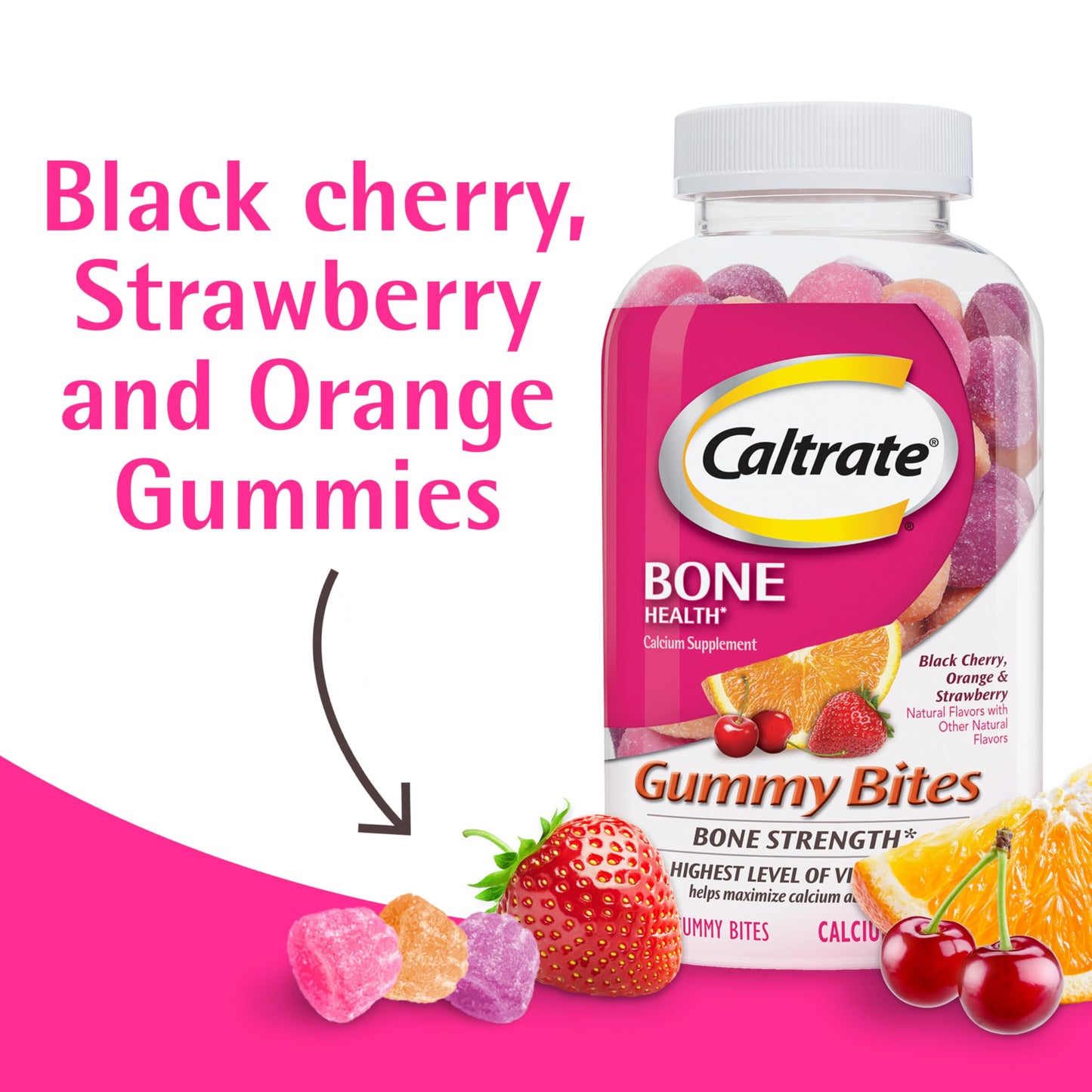 Caltrate Gummy Bites 500 mg Calcium and Vitamin D Supplement, Gummy, 50 Count