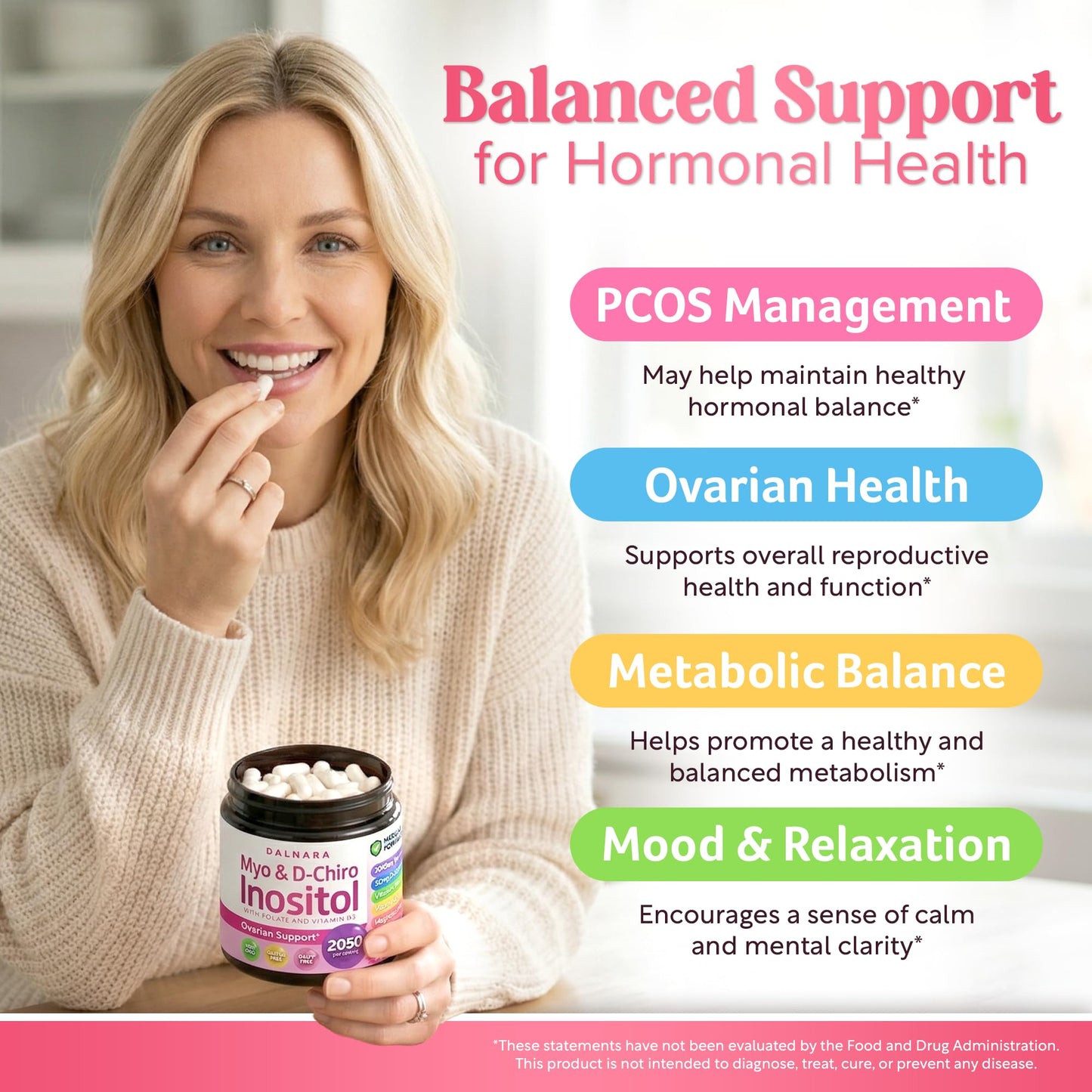 Dalnara Myo-Inositol & D-Chiro Inositol Supplement for Women - 40:1 Ratio Inositol Capsules - 2050mg, 240 Count