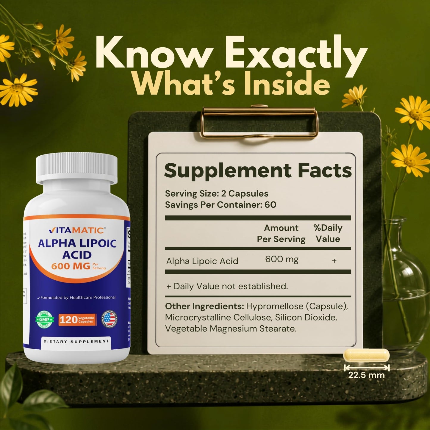 Vitamatic Alpha Lipoic Acid (ALA) 600mg Per Serving Capsule, 120 Capsules