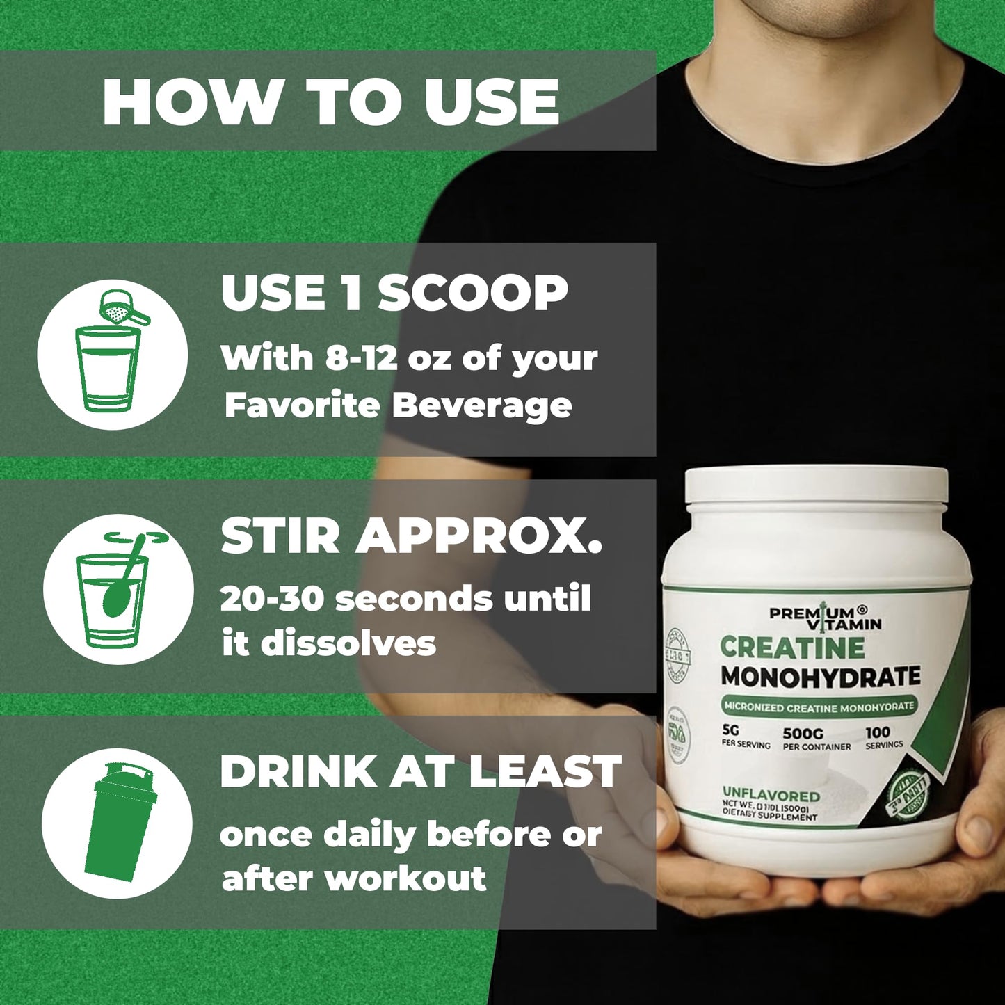 Premium Vitamin Creatine Monohydrate Powder 1.1 lb