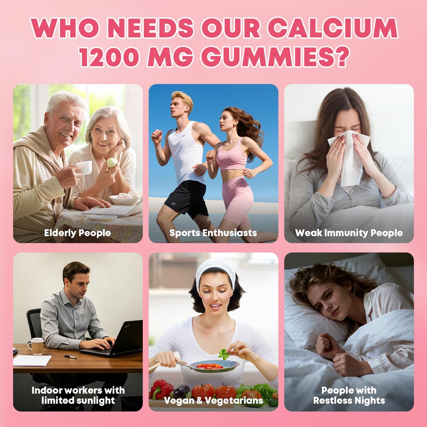 GORNVB Calcium Citrate Gummies 1200 mg with Vitamin D3, K2, Vegan, 60 Gummies