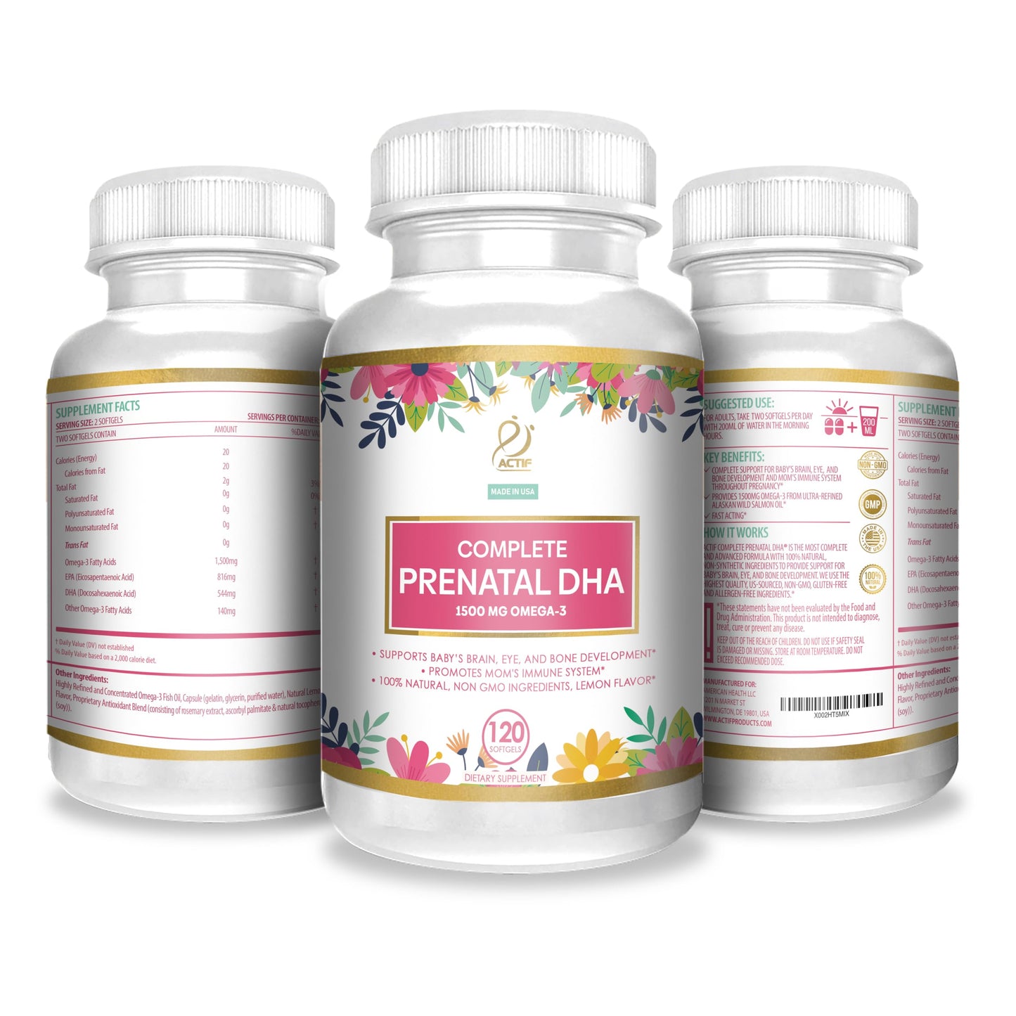 ACTIF Complete Prenatal DHA with 1500mg Omega-3, 90 Gummies