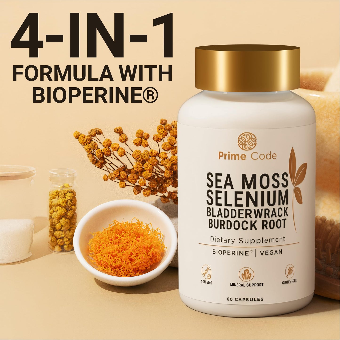 Prime Code Sea Moss Capsules with Selenium 60 Count