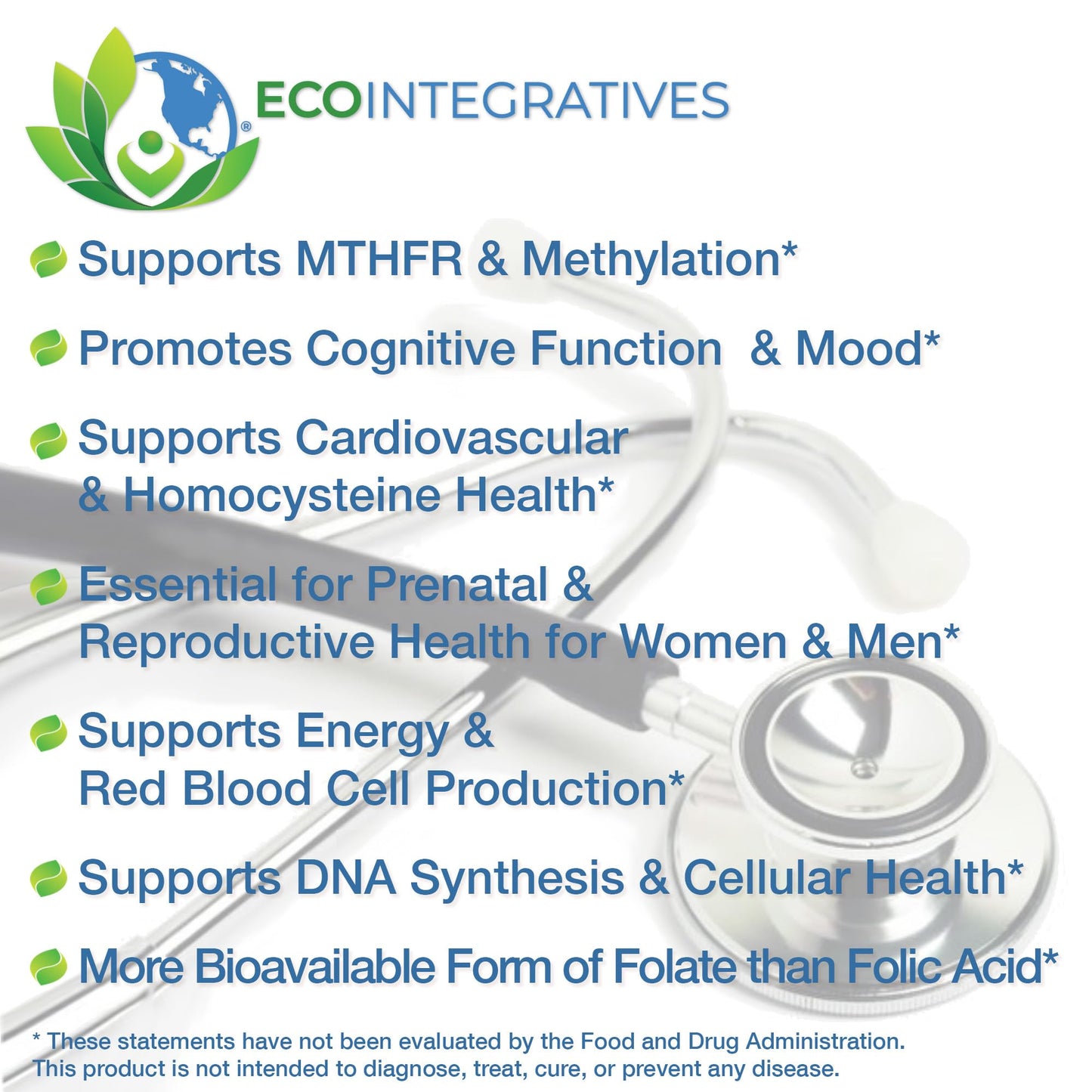 EcoIntegratives Active Folate Methylfolate 5-MTHF – Methylated Folate 1000 mcg (1700mcg DFE) 60 Capsules