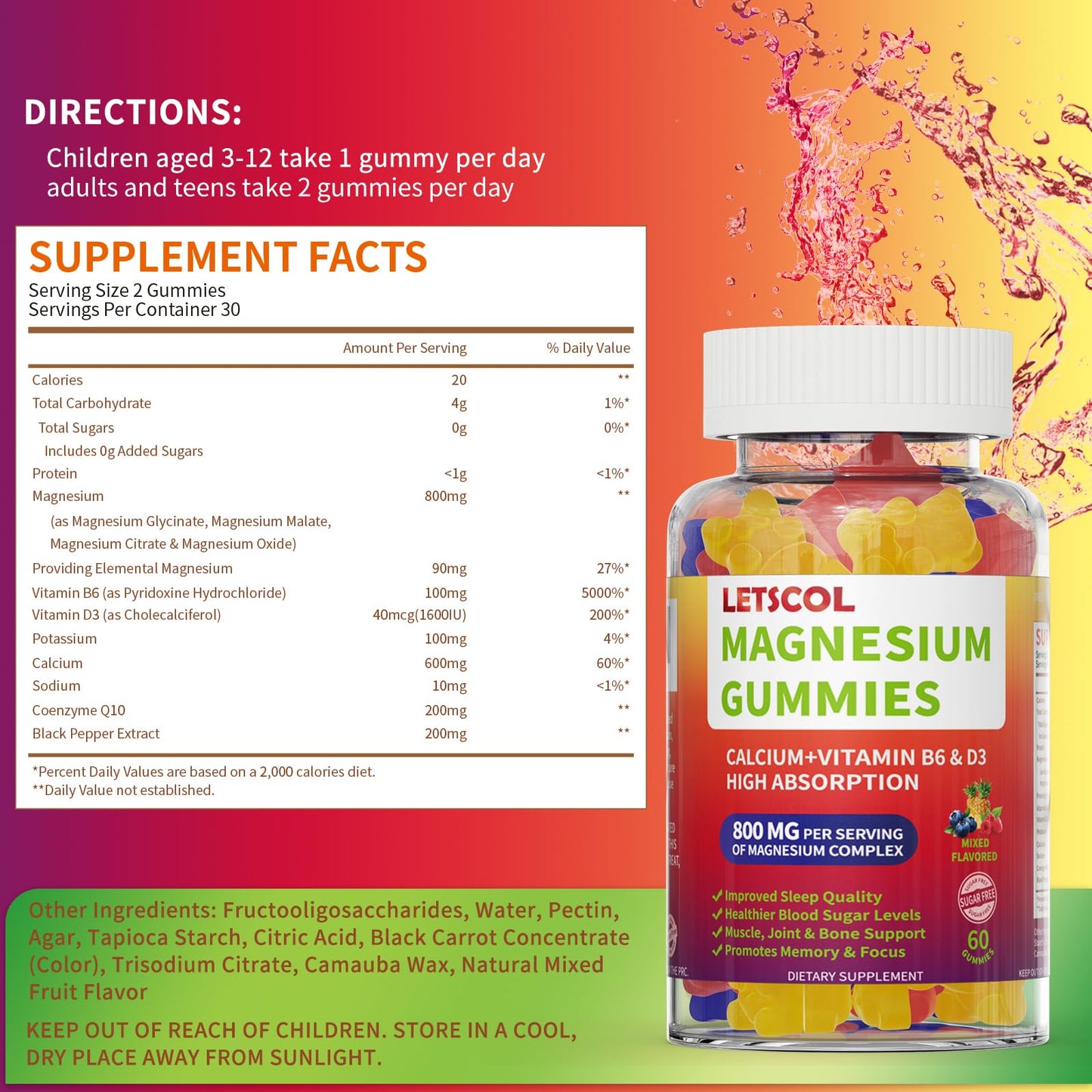 LETSCOL Magnesium Glycinate Gummies, 60 Count