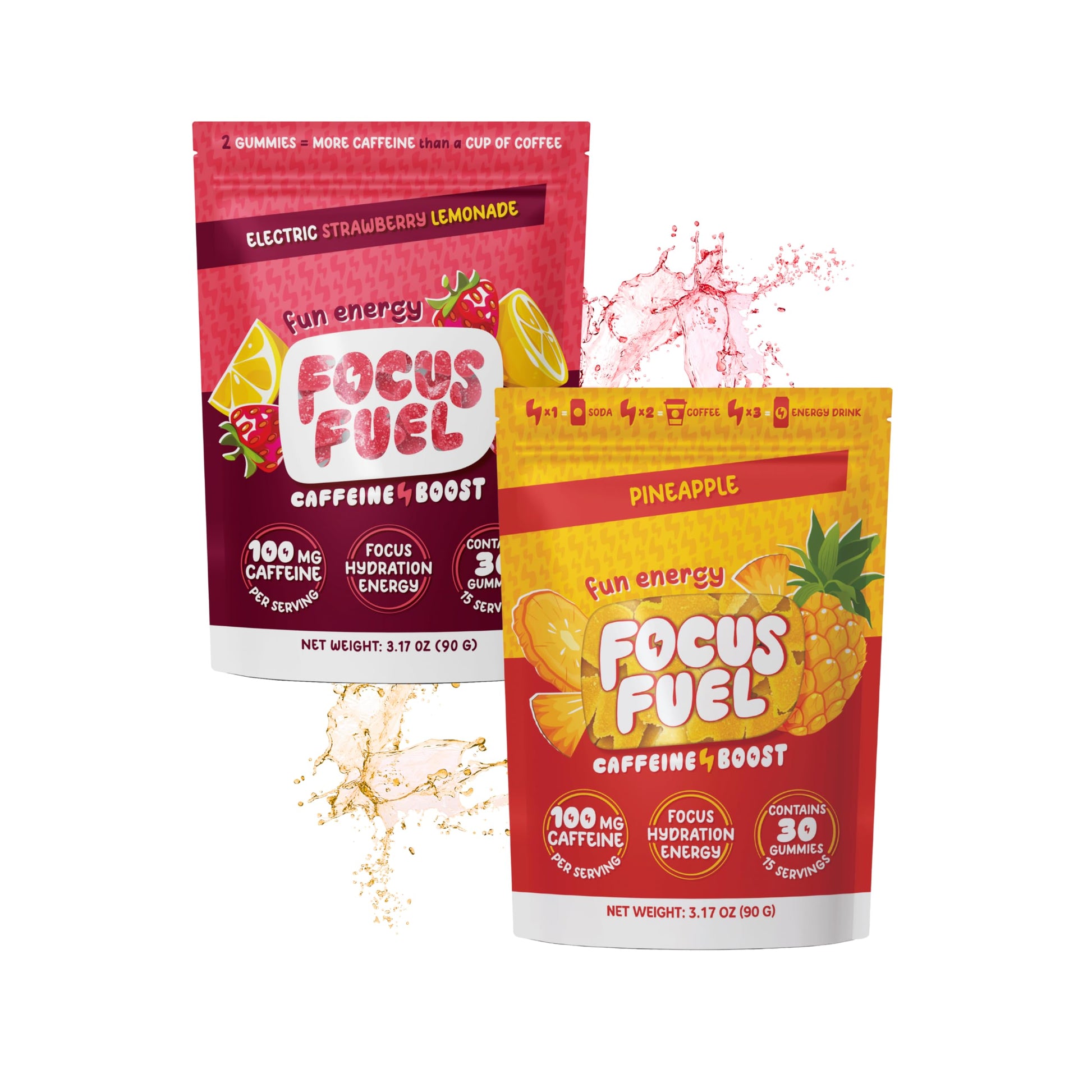 FocusFuel Energy Chews Variety Pack Pineapple & Strawberry Lemonade, 60 Chews