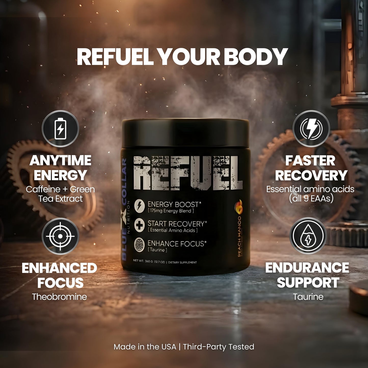 BLUE COLLAR NUTRITION Refuel Energy Drink EAA Recovery Powder, 40 Servings