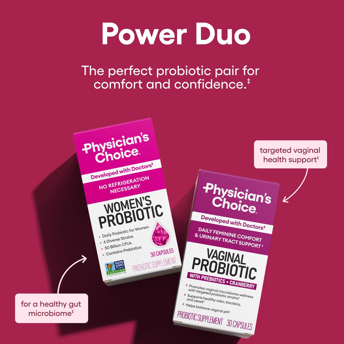 Physician's CHOICE Feminine Power Duo Bundle Vaginal Probiotic + Women's Probiotic Capsules, 60 Count
