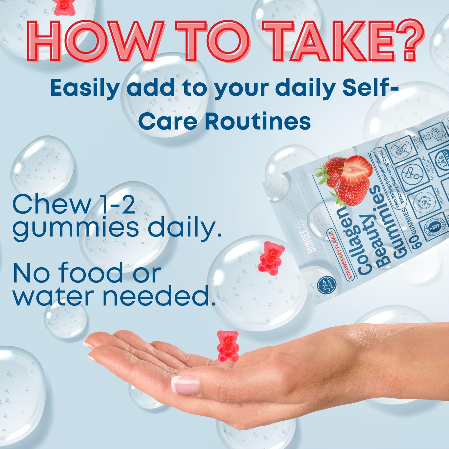 BUNGEE Collagen Beauty Gummies Chewable, 60 Gummies