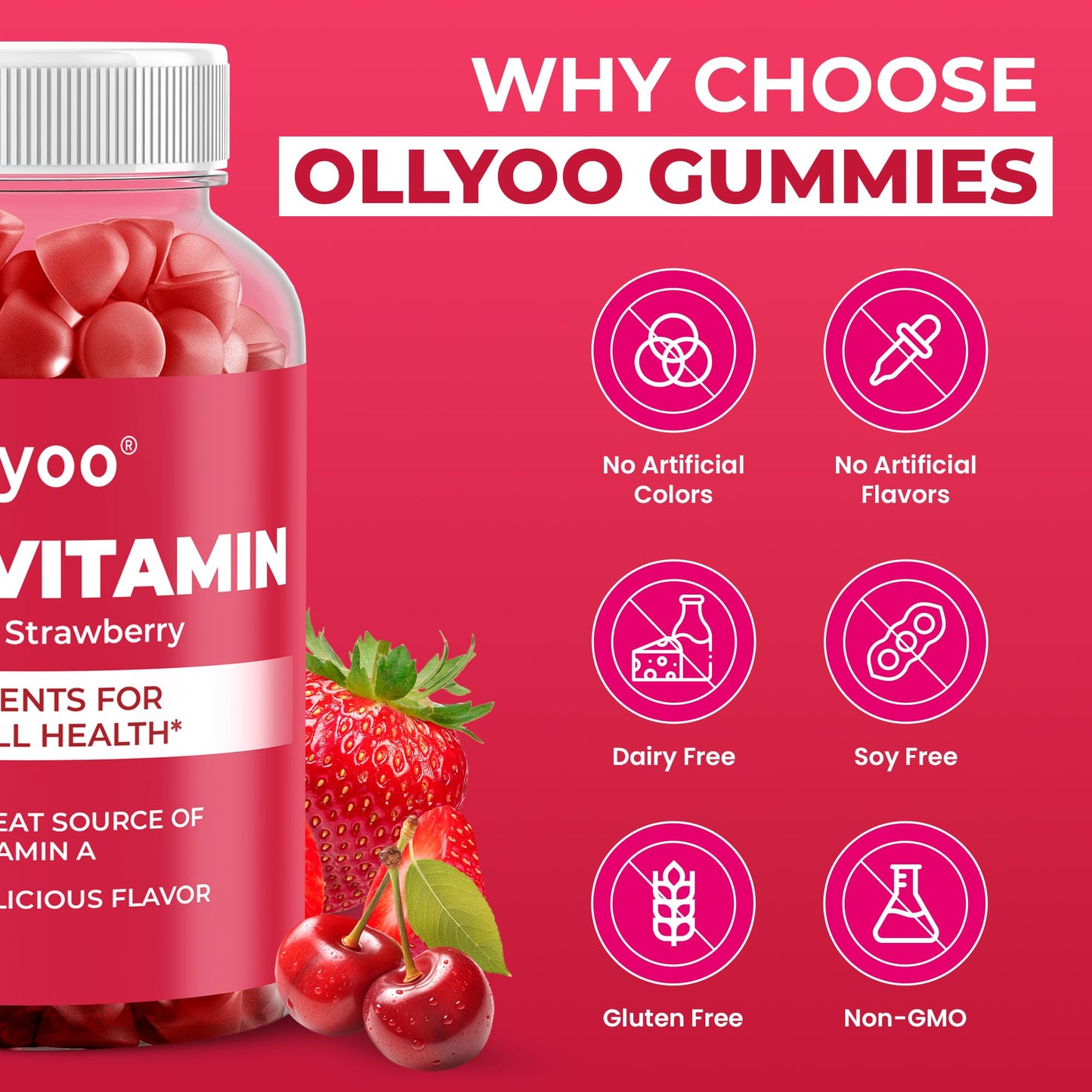 Ollyoo Adult Multivitamin Gummies for Men and Women, 60 Count