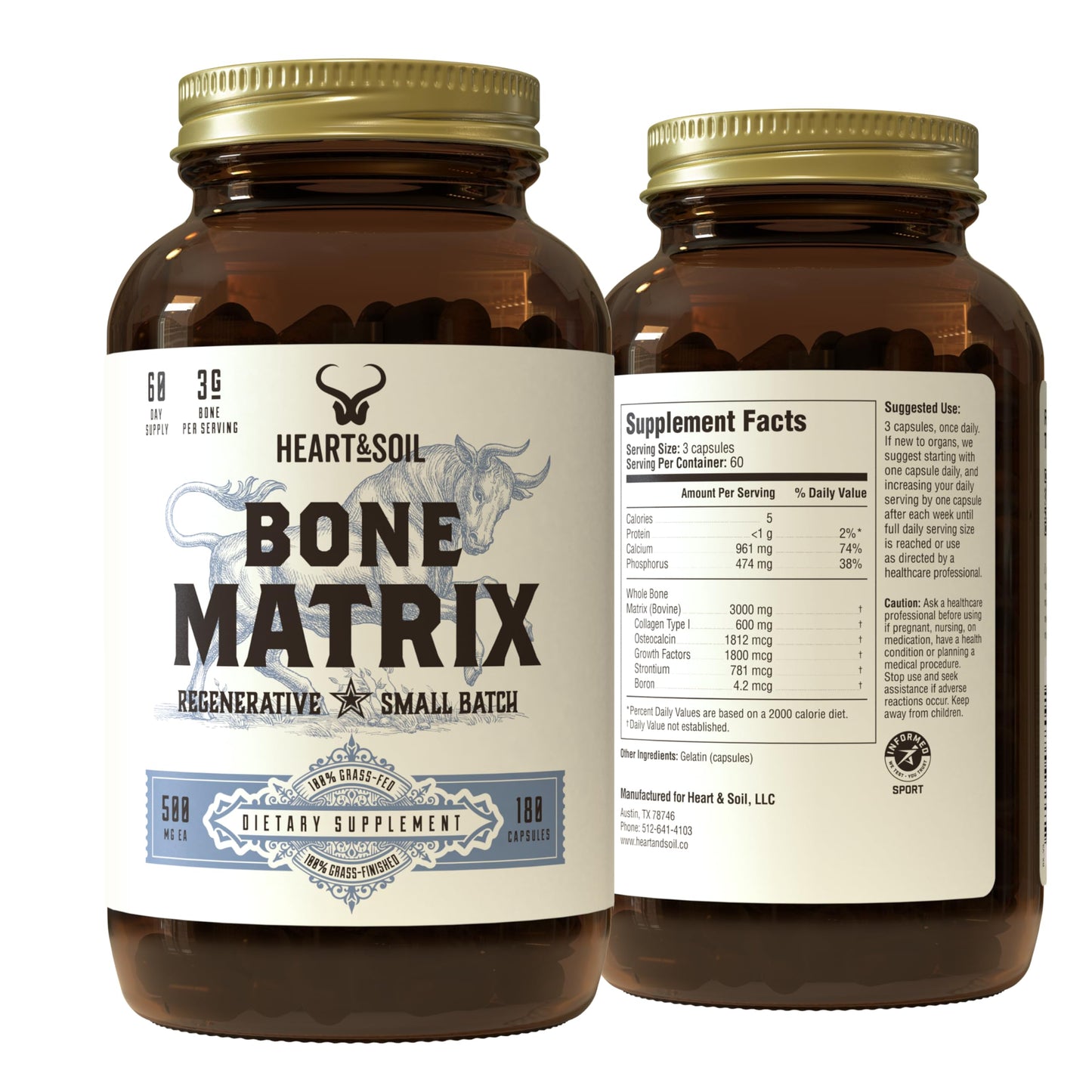 HEART & SOIL Grass Fed Bone Matrix Capsule 180 Capsules