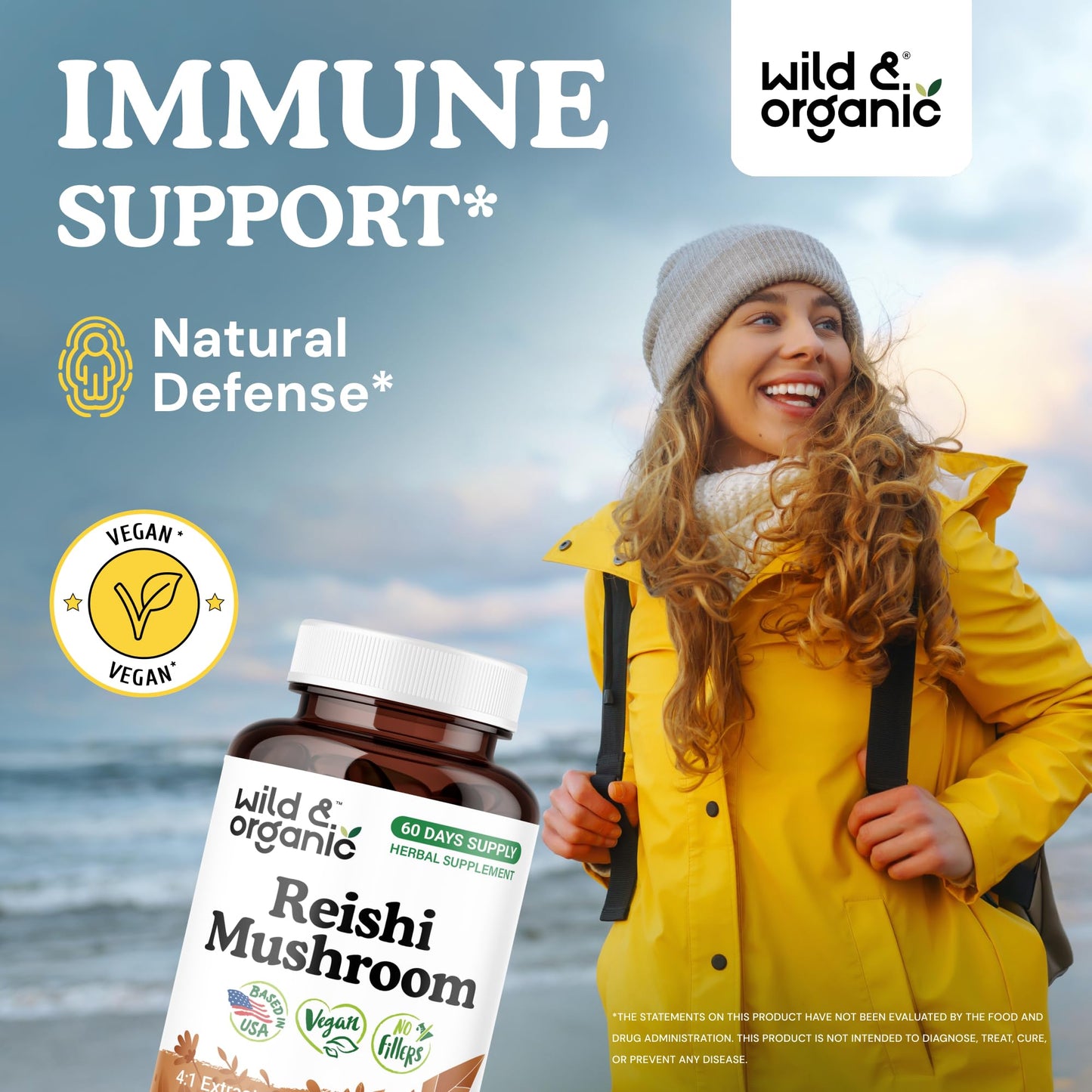 Wild & Organic Reishi Mushroom 1000 mg Capsules, 120 Count