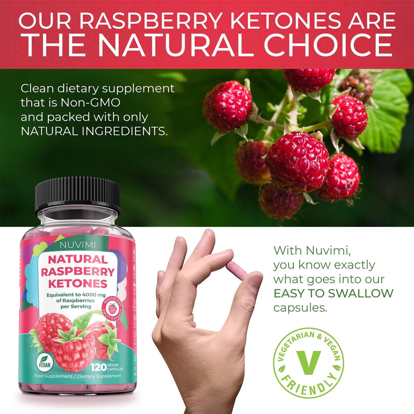 NUVIMI Raspberry Ketones 4000 mg Capsules 120 Count