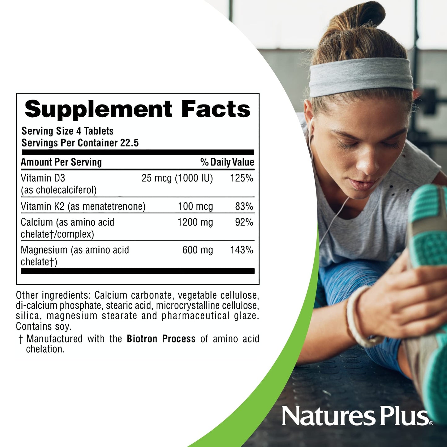 NaturesPlus Calcium Magnesium Vitamin D3 with Vitamin K2 Tablets 90